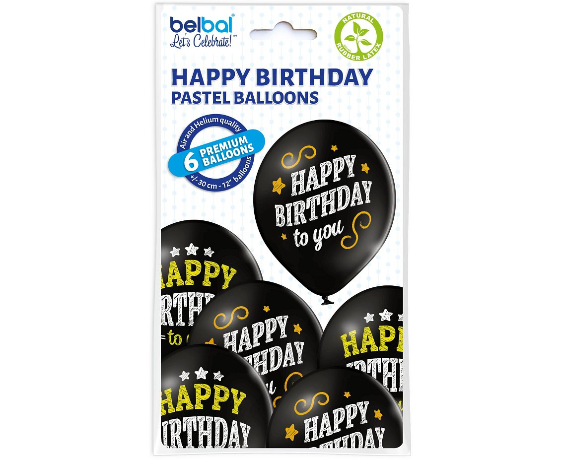 Balloons Belbal 12", D11, "Happy Birthday to you", 6 pcs